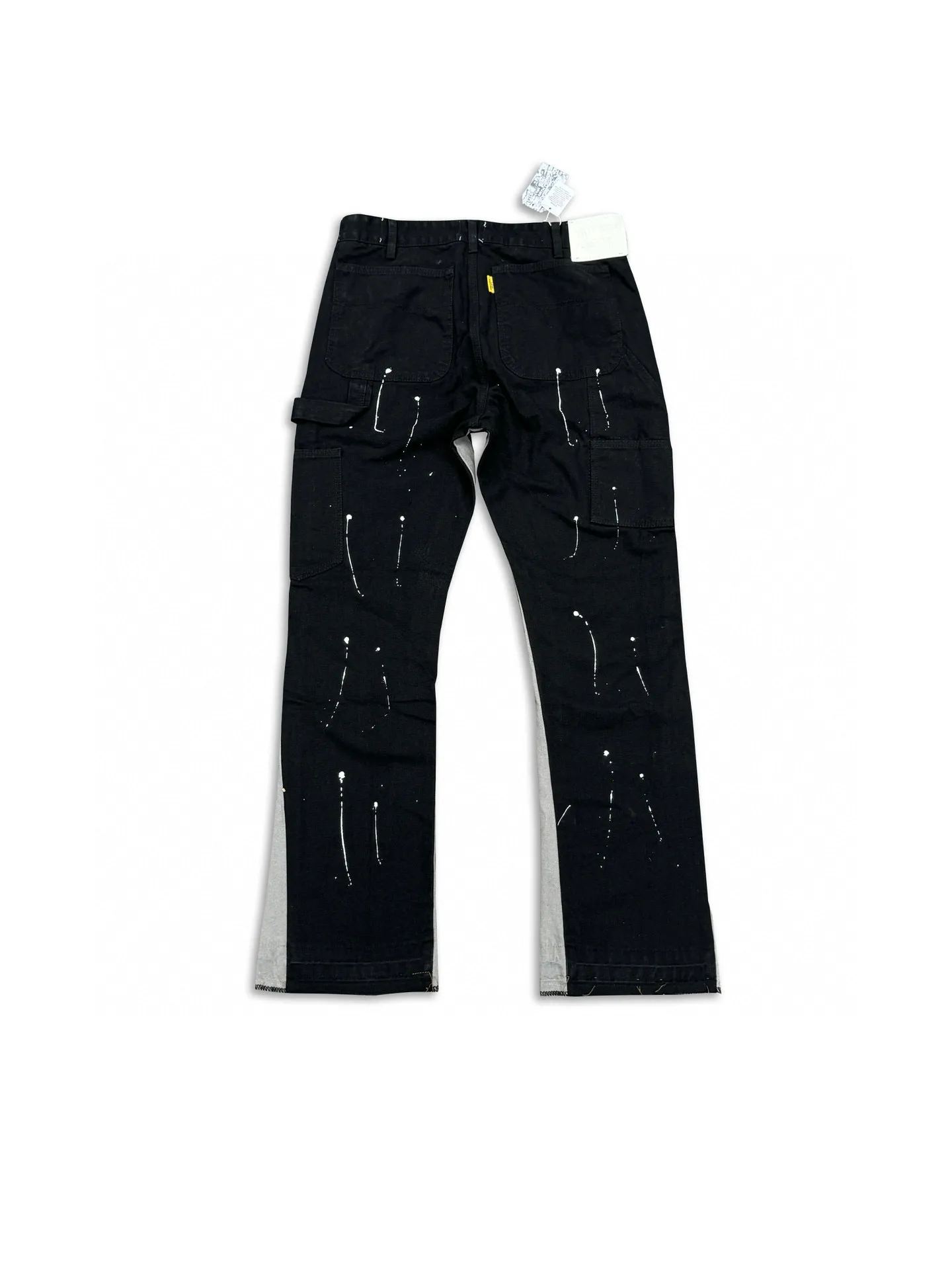 -Size upper body P220#G33 GALLERY DEPT. Spliced ​​washed retro jeans for men and women, high street splash-ink pants, micro-flared casual trousers, trendy couple, same style. Color: black. Size: S-XXL (corresponding to 28-36)